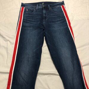 Gap True Skinny Jeans with red & white side stripe, SIZE 27/4